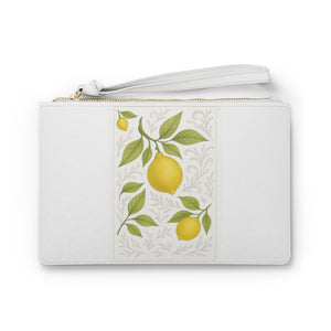 Chic Lemon Print Clutch Bag, Stylish Wristlet Purse, Personalized Makeup Bag.