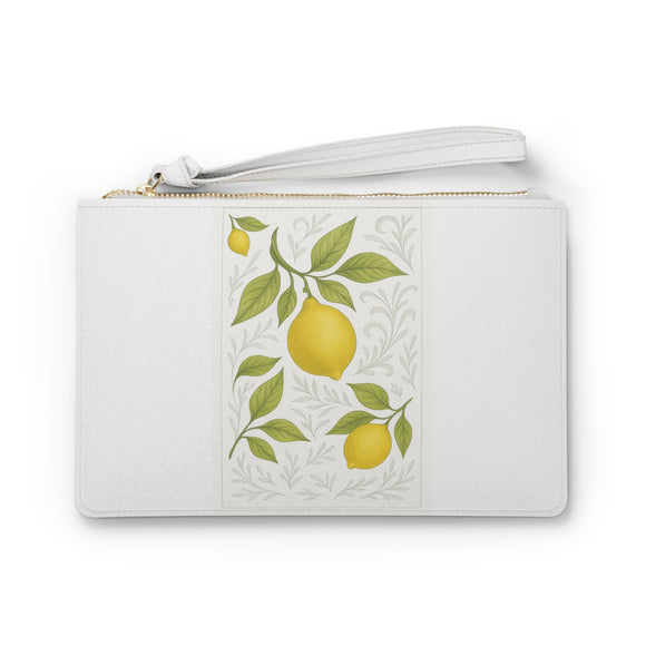 Chic Lemon Print Clutch Bag, Stylish Wristlet Purse, Personalized Makeup Bag.